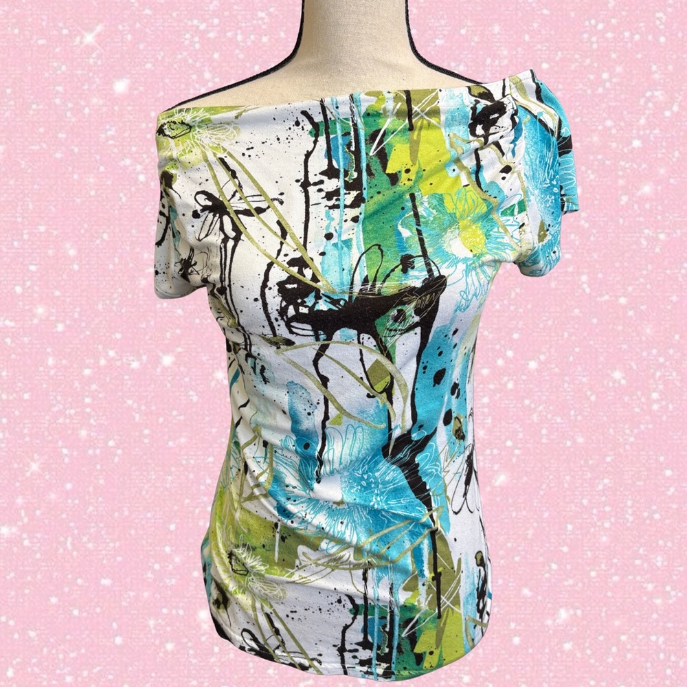 PAPER TAG Floral Abstract Off-Shoulder Top